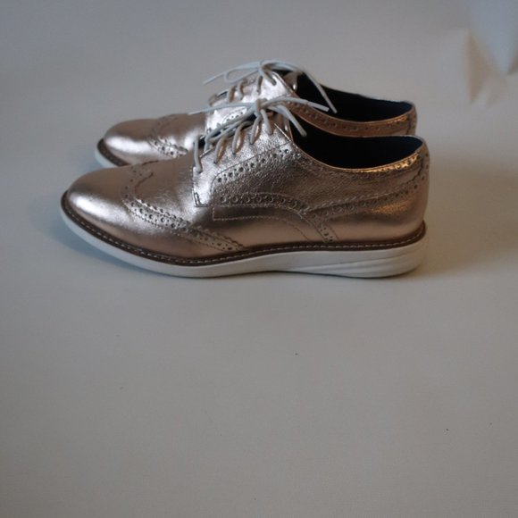 Womens Cole Haan Grand Evolution Rose Gold Laced Brogue Leather Shoes 8.5 * - Picture 4 of 13